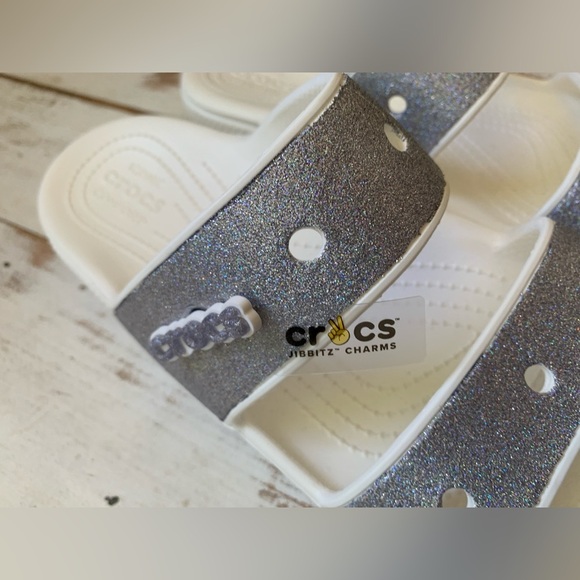 CROCS glitter sandals slides white silver NWOT women’s sz 11 - Picture 6 of 10